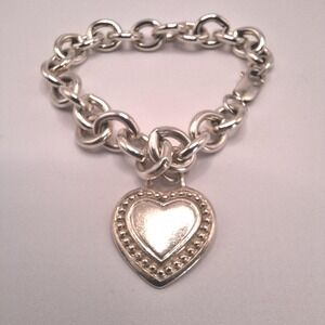 Judith Ripka heart charm bracelet in sterling silver 7.25 inches 53 grams